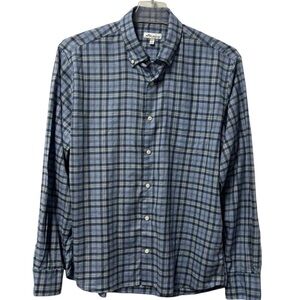 PETER MILLAR Men's Large Blue Plaid Long Sleeve Soft Cotton Button Down Shirt
